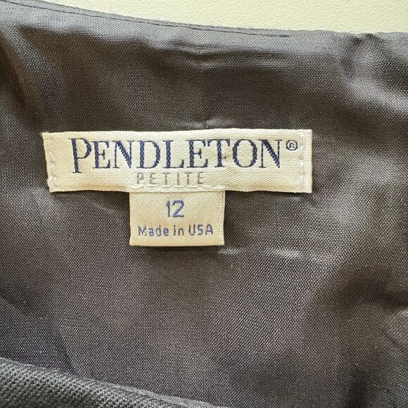 Pendleton 12Petite Gray Wool Dress Black Trim Pleated Hem Career Professional - Picture 3 of 6